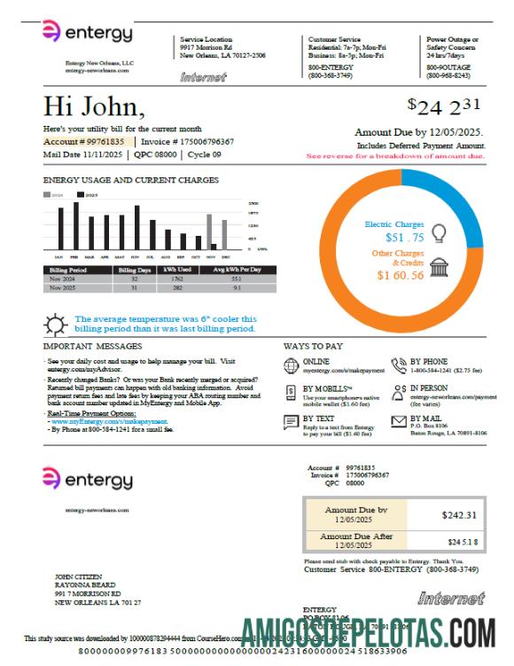 Para baixar modelo de conta de serviços públicos Entergy dos EUA em formatos Word e PDF, versão 2